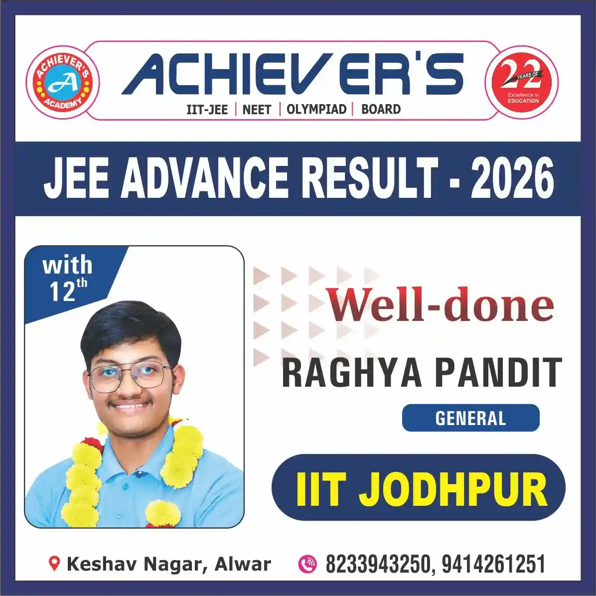 JEE Advance Result Raghya Pandit IIT Jodhpur